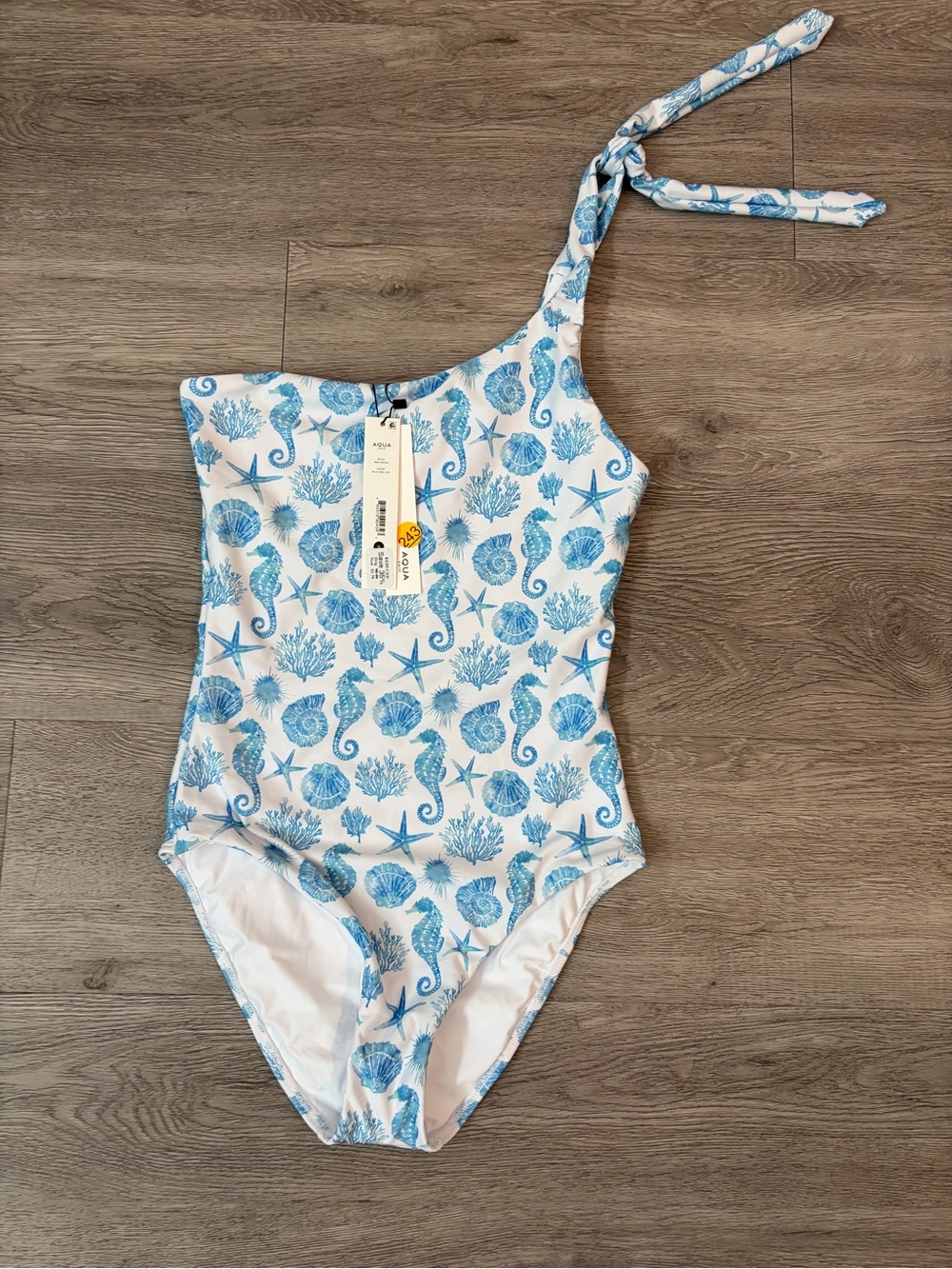 Aqua White One-Shoulder Kids Swimsuit with Blue Sea Life Print